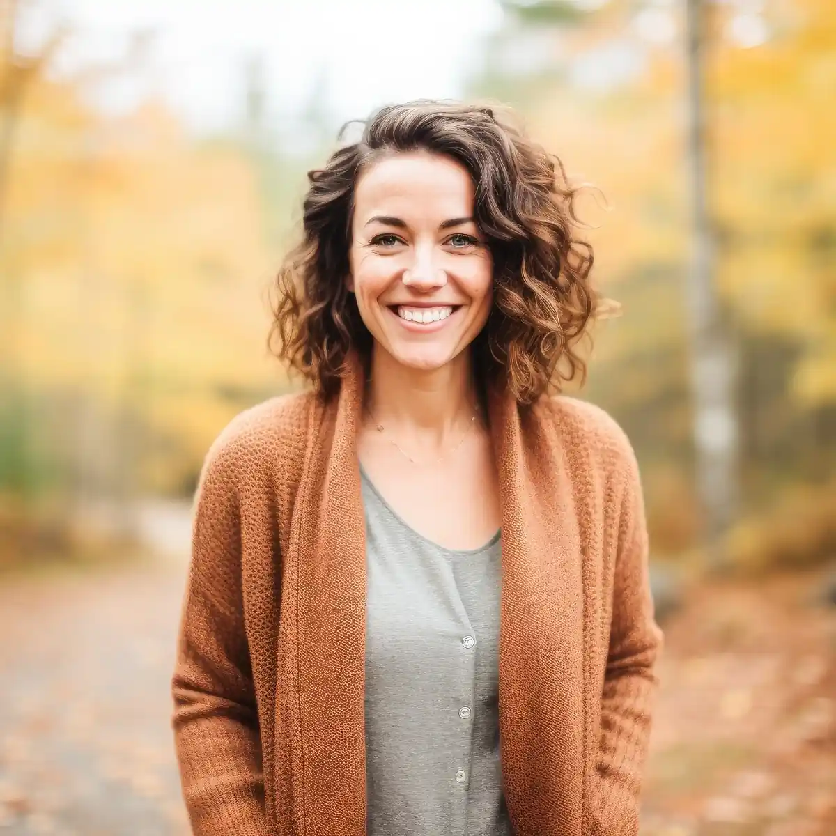 portrait of smiling woman outdoors in Reno in the fall